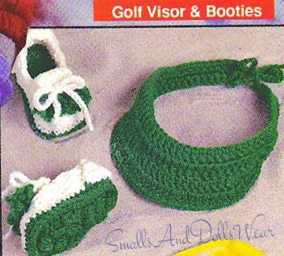 Vintage Crochet Pattern Little Golfer Set Baby Golf Visor Hat & Shoes Booties PDF Instant Digital Download 3-6m 4 Ply