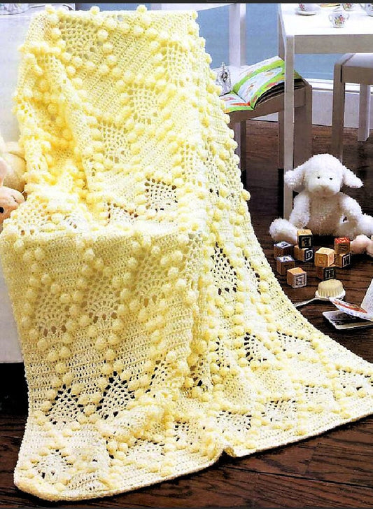 Vintage Crochet Pattern Pineapple Popcorn Diamonds Baby Afghan Blanket PDF Instant Digital Download Crocheted Lapghan Crib Cot Cover 5 Ply