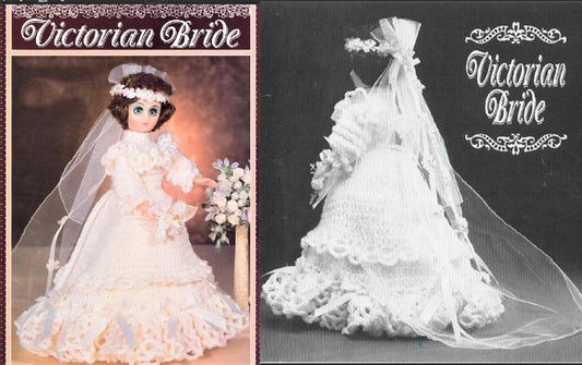 Vintage Crochet Pattern Victorian Bride Dress Outfit for 15" Fashion Dolls PDF Instant Digital Download Old Fashioned Doll Wedding Dress