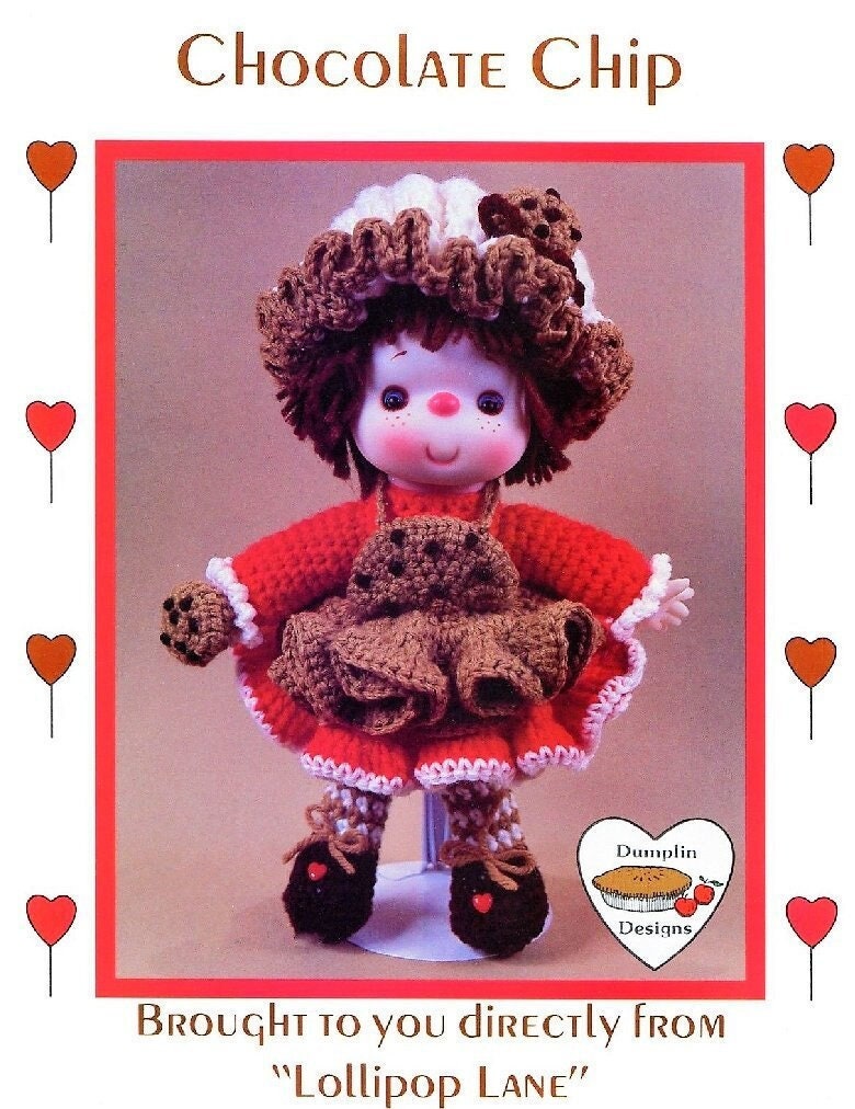 Vintage Crochet Pattern 14" Lollipop Lane Chocolate Chip Yarn Head Doll PDF Instant Digital Download Retro 1980s Dumplin Designs 4 Ply Mitzy