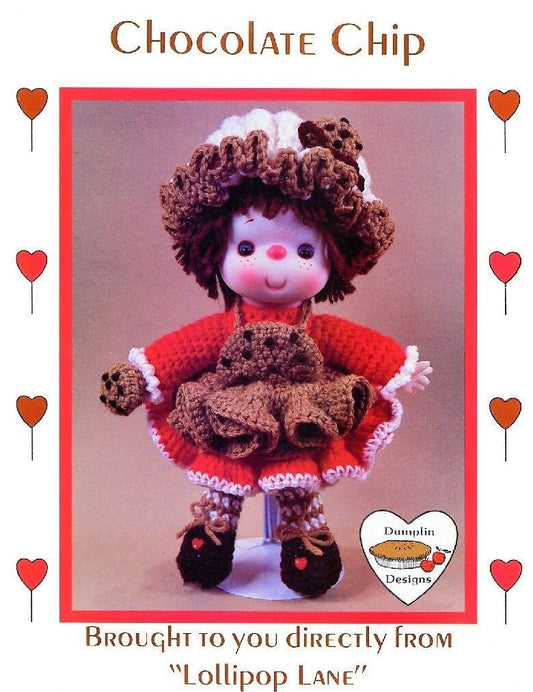 Vintage Crochet Pattern 14" Lollipop Lane Chocolate Chip Yarn Head Doll PDF Instant Digital Download Retro 1980s Dumplin Designs 4 Ply Mitzy