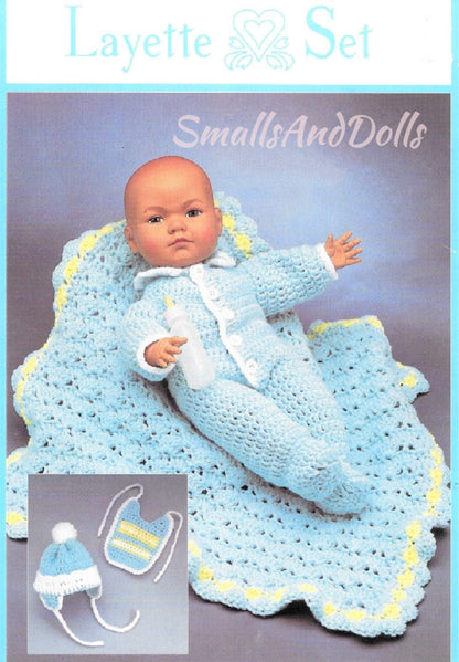 Vintage Crochet Pattern Complete Baby Doll Layette Set Clothing for 15" Doll PDF Instant Digital Download Sleeper PJs Blanket Hat Bib 10 Ply