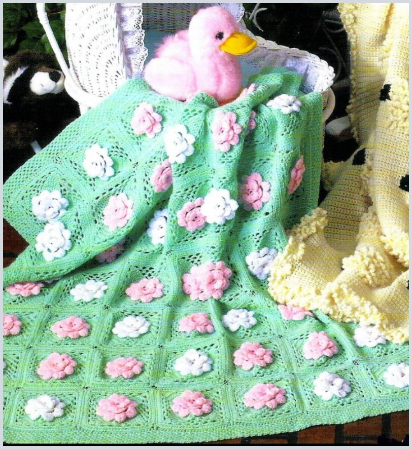 Vintage Crochet Pattern Baby Blossom Garden Afghan Granny Squares Blanket PDF Instant Digital Download Flower Motif Cot Cover Lapghan 32x32