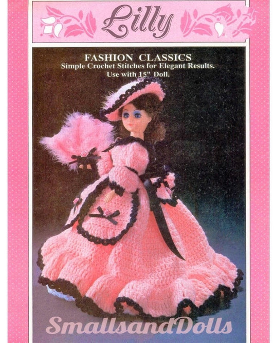 Vintage Crochet Pattern Southern Belle Feminine Outfit for 15 Inch Fashion Dolls Lilly Dress Hat PDF Instant Digital Download 10 Ply