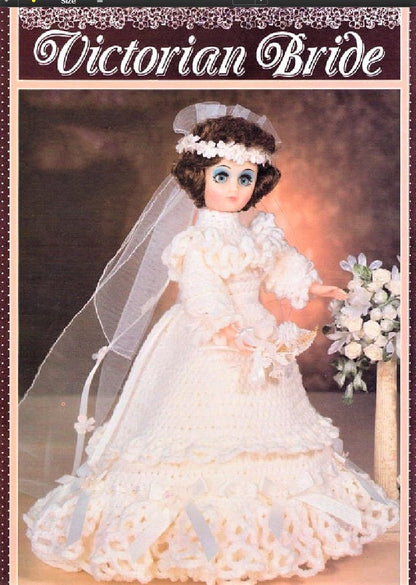 Vintage Crochet Pattern Victorian Bride Dress Outfit for 15" Fashion Dolls PDF Instant Digital Download Old Fashioned Doll Wedding Dress