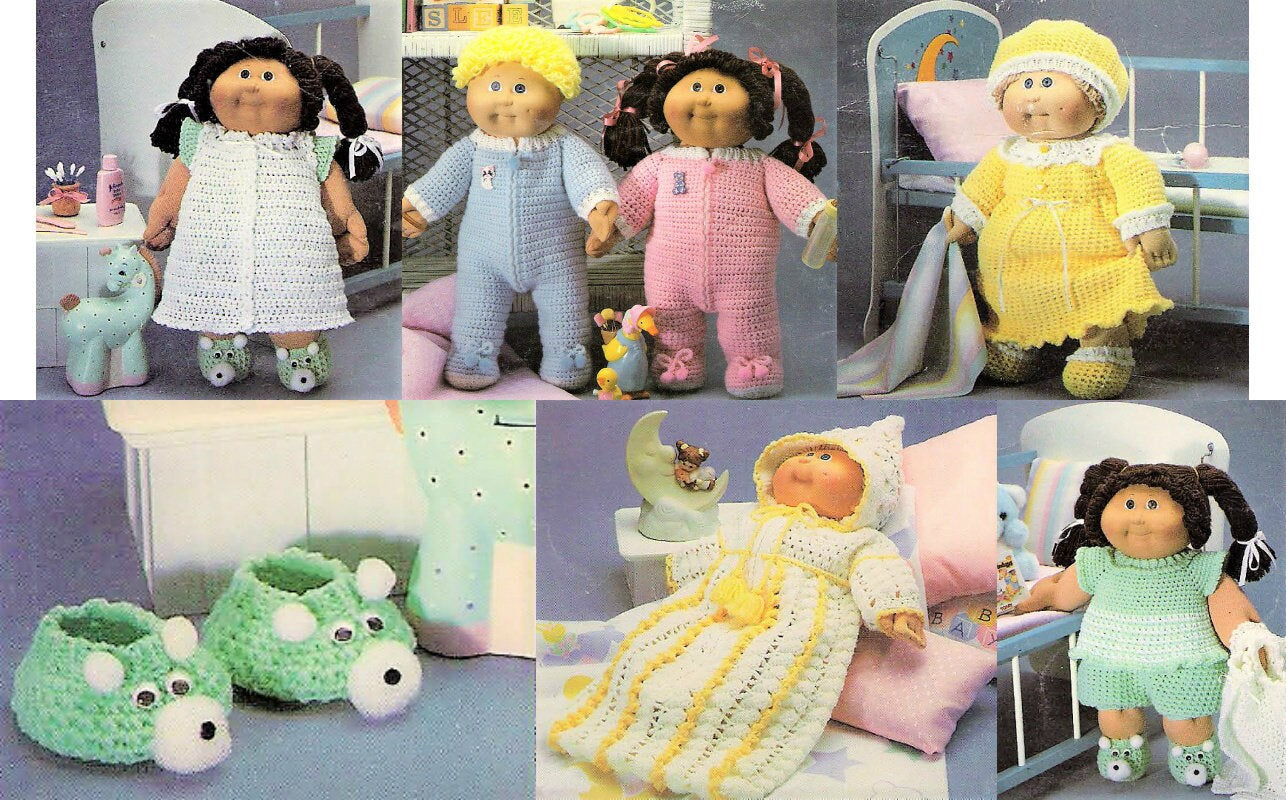 Vintage Crochet Pattern 16 Inch Soft Sculpture Cabbage Patch Kids Doll Sleepwear Clothes Pajamas PDF Instant Digital Download 10 Ply