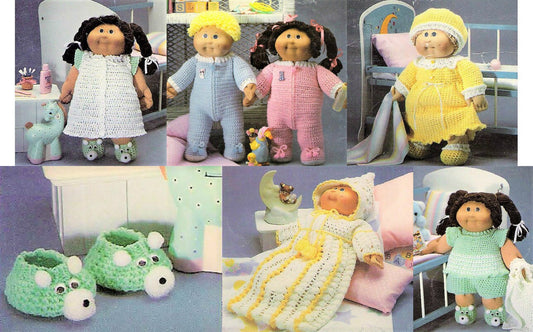Vintage Crochet Pattern 16 Inch Soft Sculpture Cabbage Patch Kids Doll Sleepwear Clothes Pajamas PDF Instant Digital Download 10 Ply