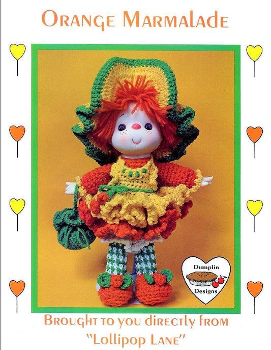 Vintage Crochet Pattern 14" Lollipop Lane Orange Marmalade Yarn Head Doll PDF Instant Digital Download Retro 1980s Dumplin Designs 4 Ply