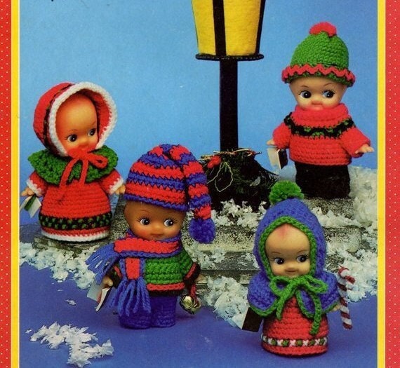 Vintage Crochet Pattern Christmas Caroler Winter Clothes for 4-6" Cutie Cupid Kewpie Impkins Dolls PDF Instant Digital Download 5 Ply