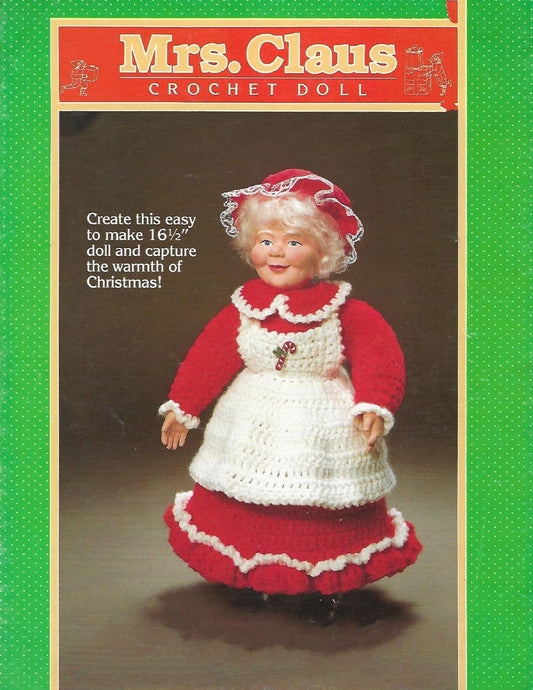 Vintage Crochet Pattern 16" Mrs Santa Claus Doll  PDF Instant Digital Download Dress Bonnet Apron 10 Ply