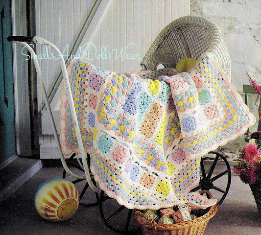 Vintage Crochet Pattern Baby Blocks Crib Afghan Blanket PDF Instant Digital Download Rainbow Pastels Granny Squares Rectangles 10 Ply