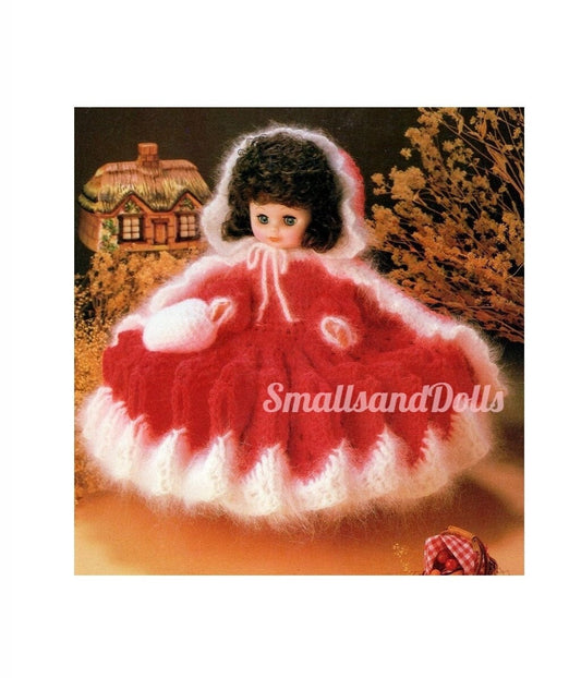 Vintage Crochet Pattern 13" Christmas Bed Doll Cape Angora Trimmed Dress Little Red Riding Hood Bed Doll PDF Instant Digital Download 10 Ply
