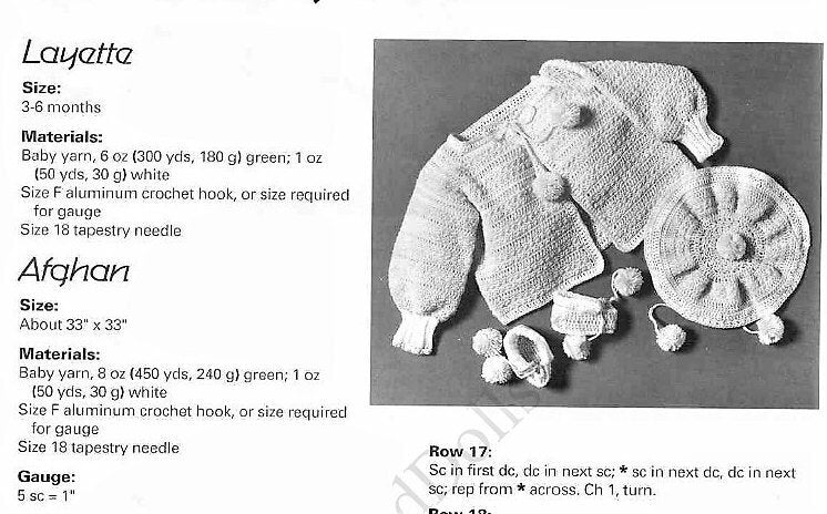 Vintage Crochet Pattern Cute Baby PomPom Layette Set PDF Instant Digital Download Sweater Tam Hat Booties Afghan Blanket Boy or Girl 3-6m