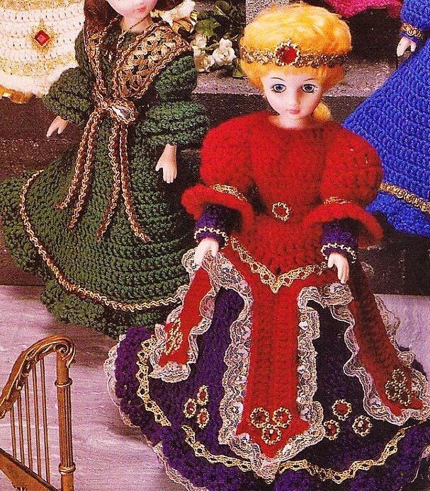 Vintage Crochet Patterns Romantic Renaissance Doll Dress Outfits Period Costumes 15 Inch Fashion Dolls PDF Instant Digital Download 10 Ply