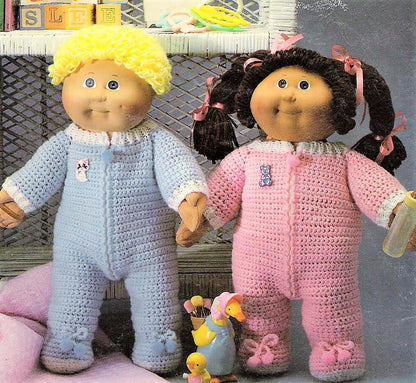 Vintage Crochet Pattern 16 Inch Soft Sculpture Cabbage Patch Kids Doll Sleepwear Clothes Pajamas PDF Instant Digital Download 10 Ply