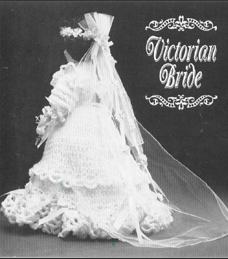 Vintage Crochet Pattern Victorian Bride Dress Outfit for 15" Fashion Dolls PDF Instant Digital Download Old Fashioned Doll Wedding Dress