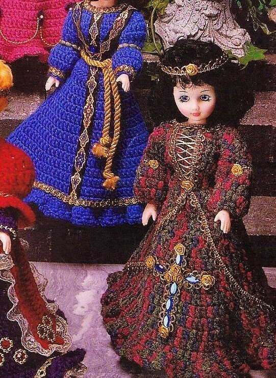 Vintage Crochet Patterns Romantic Renaissance Doll Dress Outfits Period Costumes 15 Inch Fashion Dolls PDF Instant Digital Download 10 Ply