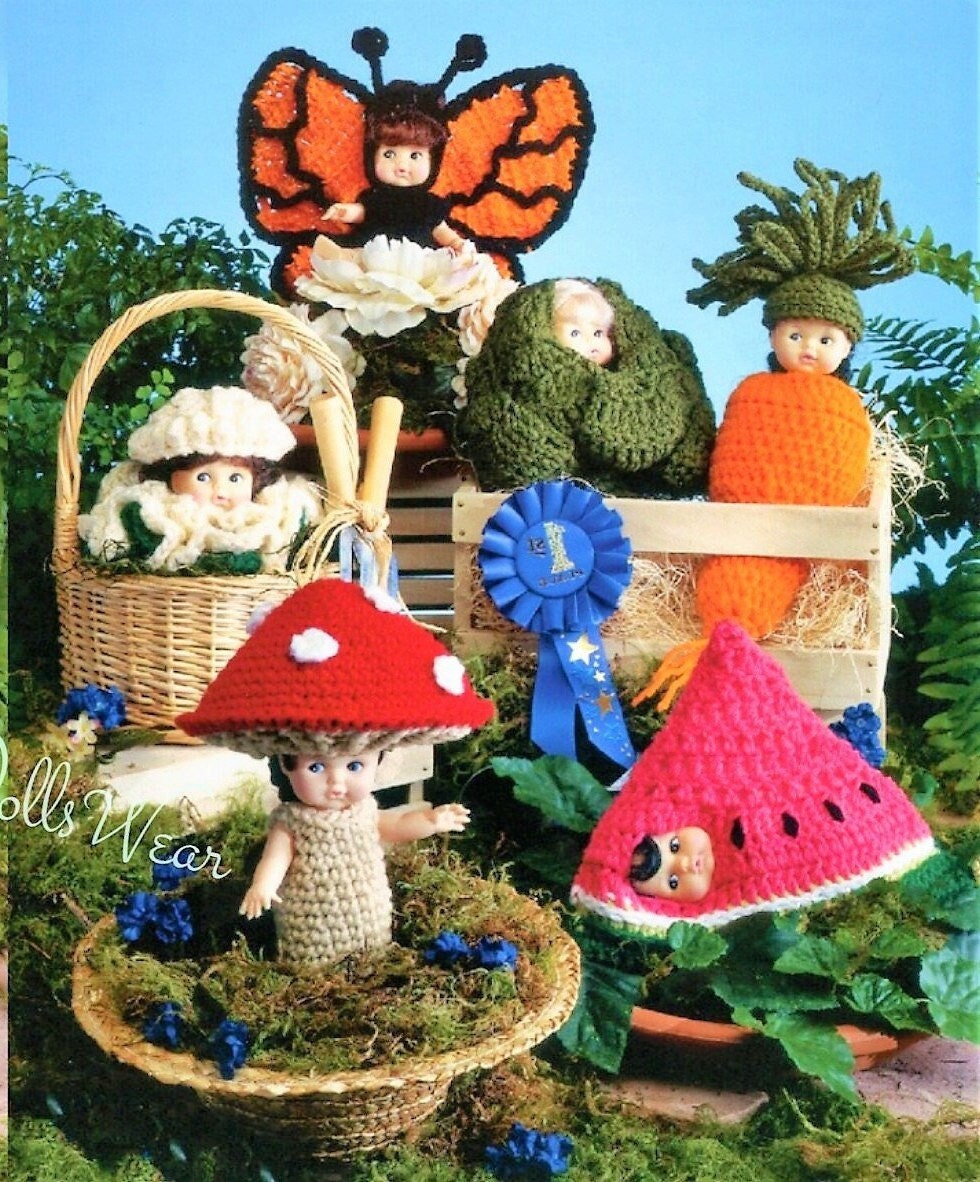 Vintage Crochet Patterns Garden Outfits for 6" Cupid Impkins Dolls Flowers Fruit Veggies Butterfly PDF Instant Digital Download 10 Ply
