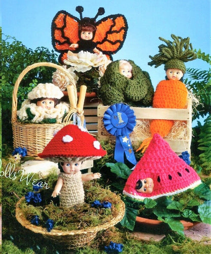 Vintage Crochet Patterns Garden Outfits for 6" Cupid Impkins Dolls Flowers Fruit Veggies Butterfly PDF Instant Digital Download 10 Ply