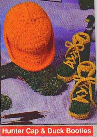 Vintage Crochet Pattern Little Hunter Set Baby Hunting Cap Hat & Boots Booties PDF Instant Digital Download Duck Deer Stalker 3-6m 4 Ply