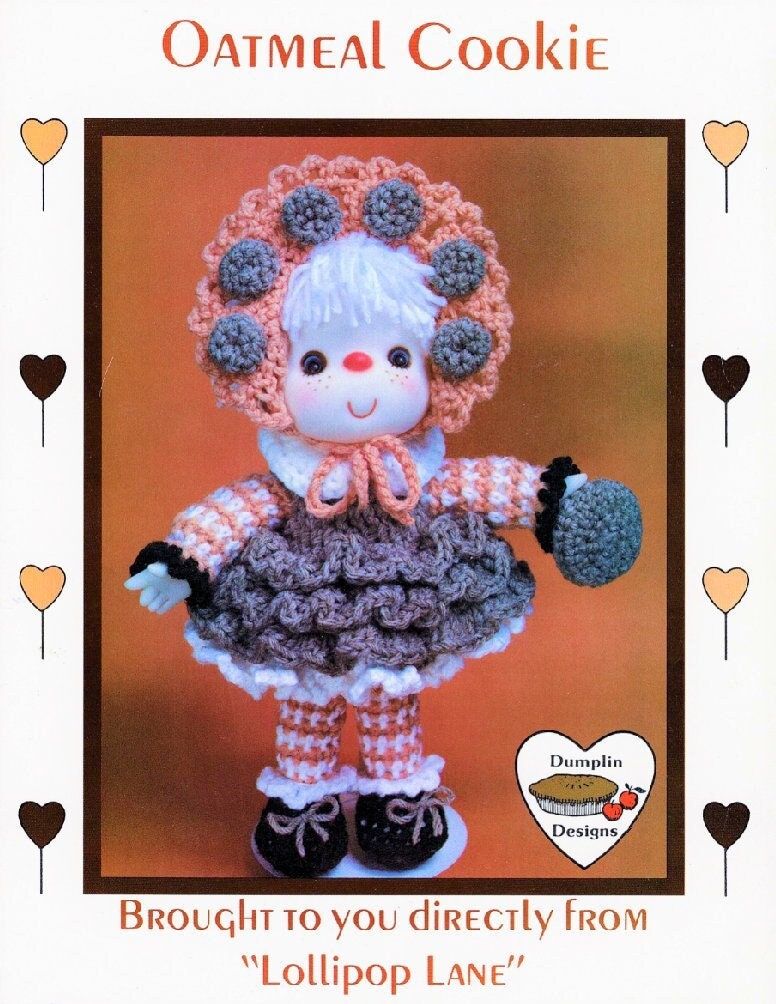 Vintage Crochet Pattern 14" Lollipop Lane Oatmeal Cookie Yarn Head Doll PDF Instant Digital Download Retro 1980s Dumplin Designs 4 Ply Mitzy