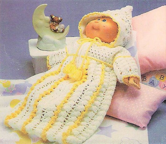 Vintage Crochet Pattern 16 Inch Soft Sculpture Cabbage Patch Kids Doll Sleepwear Clothes Pajamas PDF Instant Digital Download 10 Ply