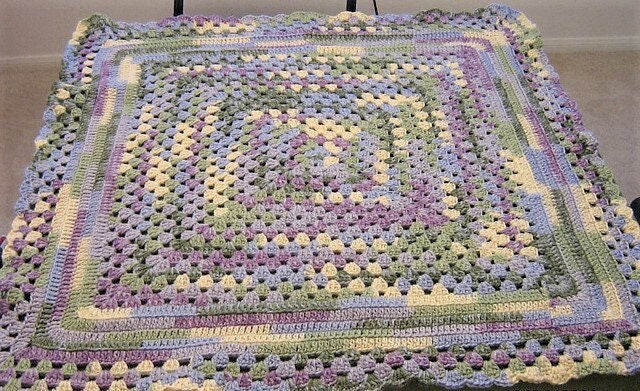 Vintage Crochet Pattern Large Center Square Baby Afghan Blanket PDF Instant Digital Download Granny Square Flower Border Crib Cover 10 Ply