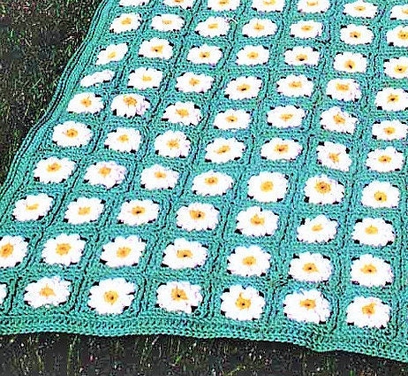Vintage Crochet Pattern Daisy Field Baby Afghan Blanket Daisies Flower Granny Squares Crib Cot Cover PDF Instant Digital Download 10 Ply