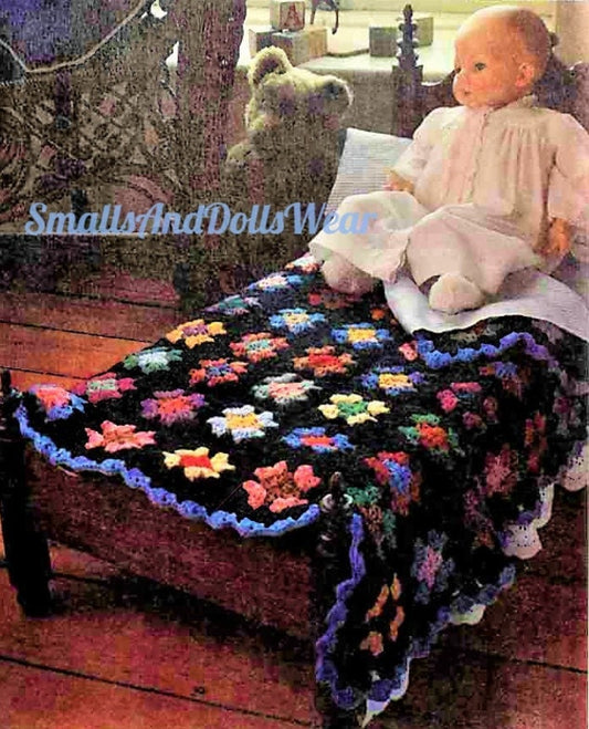 Vintage Crochet Pattern Doll Sized Classic Granny Square Afghan Tiny Small Doll Bed Blanket PDF Instant Digital Download 22x29 5 Ply