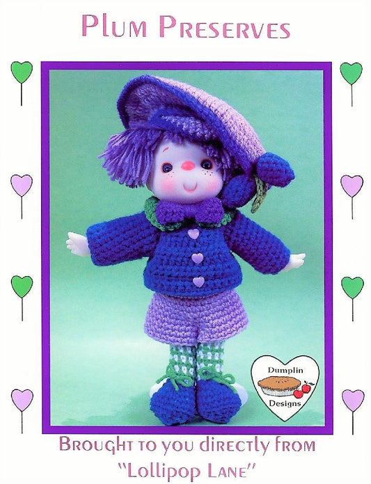 Vintage Crochet Pattern 14" Lollipop Lane Plum Preserves Yarn Head Doll PDF Instant Digital Download Retro 1980s Dumplin Designs 4 Ply Mitzy