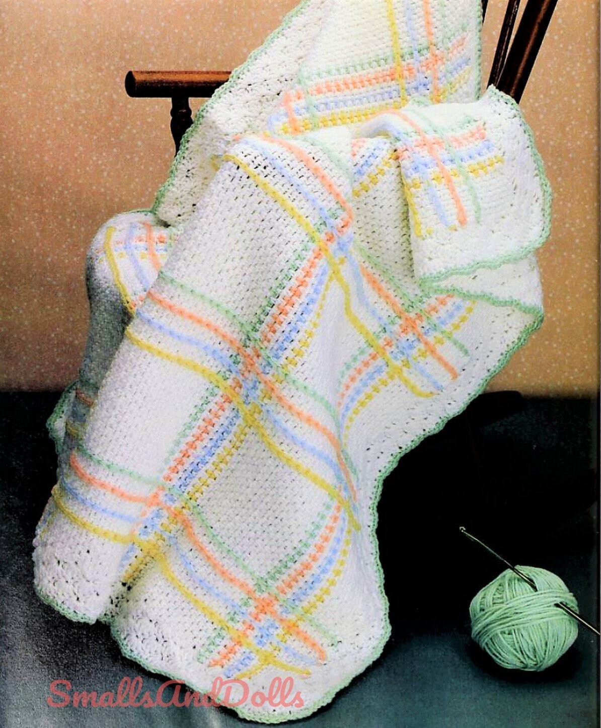 Vintage Crochet Pattern Pastel Plaid Baby Blanket Afghan PDF Instant Digital Download Quick Simple Infant Crib Cover Lapghan 34x34 5 Ply