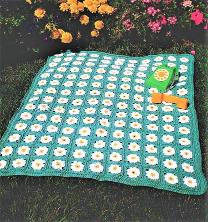 Vintage Crochet Pattern Daisy Field Baby Afghan Blanket Daisies Flower Granny Squares Crib Cot Cover PDF Instant Digital Download 10 Ply