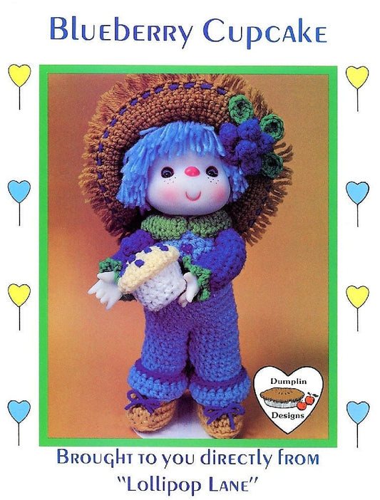 Vintage Crochet Pattern 14" Lollipop Lane Blueberry Cupcake Yarn Head Doll PDF Instant Digital Download Retro 1980s Dumplin Designs 4 Ply