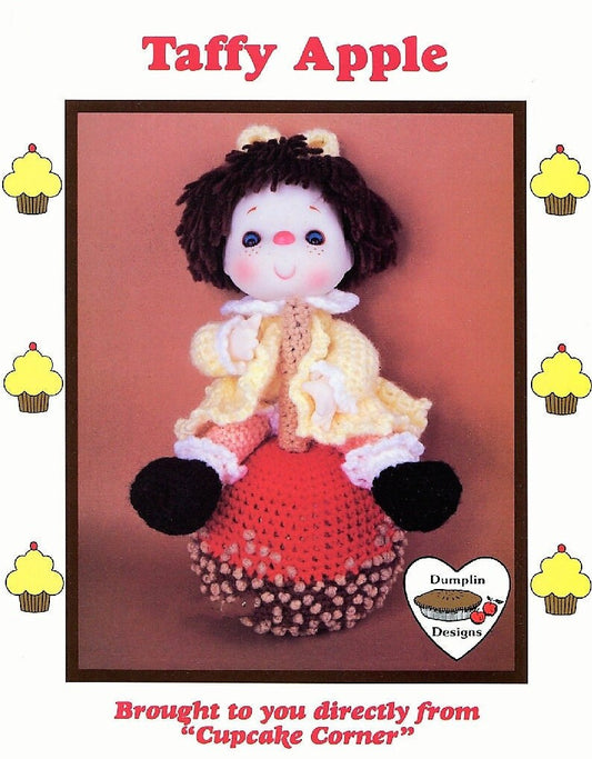 Vintage Crochet Pattern 14" Cupcake Corner Taffy Apple Yarn Head Doll PDF Instant Digital Download 1980s Dumplin Designs 4 Ply Mitzy