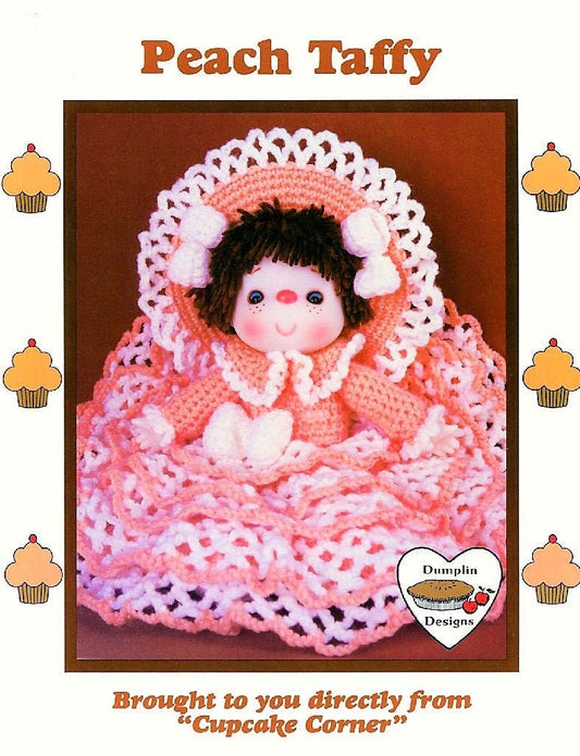 Vintage Crochet Pattern 14" Cupcake Corner Peach Taffy Yarn Head Doll PDF Instant Digital Download 1980s Dumplin Designs 4 Ply Mitzy