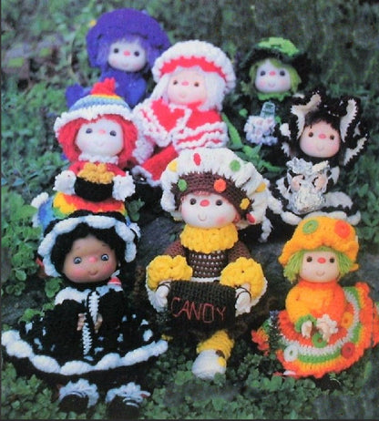 Vintage Crochet Patterns 14" Candy Capers and Friends Yarn Head Dolls Outfits PDF Instant Digital Download 16 Designs Retro 1980s 4 Ply
