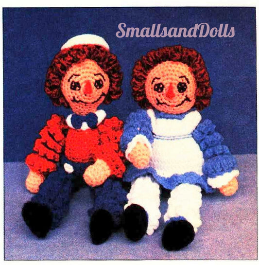 Vintage Crochet Pattern " Raggedy Ann and Andy Soft Toy Dolls Curly Limbed Rag Doll Amigurumi PDF Instant Digital Download 4 Ply