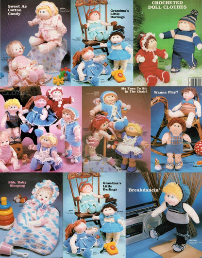 Vintage Crochet Patterns 15 16 18 Inch Soft Sculpture Cabbage Patch kids Doll Clothes Girl Boy 14 Crocheted Outfits PDF Instant Digital Down
