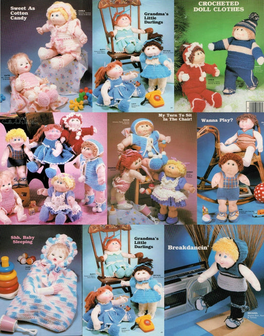 Vintage Crochet Patterns 15 16 18 Inch Soft Sculpture Cabbage Patch kids Doll Clothes Girl Boy 14 Crocheted Outfits PDF Instant Digital Down