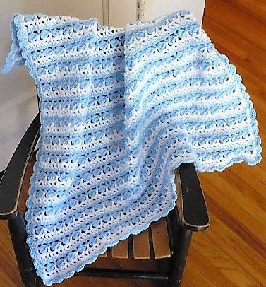 Vintage Crochet Pattern Shells & Eyelet Baby Afghan Blanket PDF Instant Digital Download Quick Easy Scallop Shell Edge 10 Ply