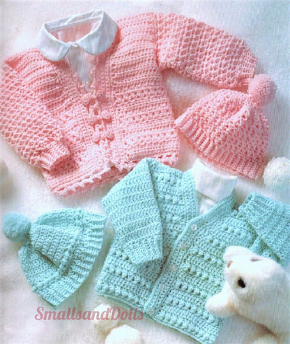 Vintage Crochet Pattern Baby Toddler Girl Boy Cardigan Sweater Hat Sets PDF Instant Digital Download 1-4 Years 5 Ply