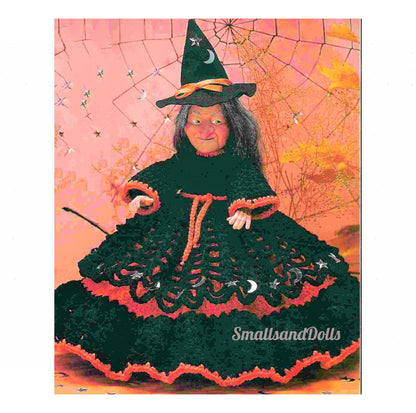 Vintage Crochet Pattern 12" Spooky Witch Doll Spider Web Dress  PDF Instant Digital Halloween Doll 10 Ply