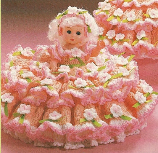 Vintage Crochet Pattern Peach Blossom Spring Flowers Bed Doll Music Box or Pillow Doll Dress 13 Inch Dolls PDF Instant Digital Download