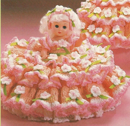 Vintage Crochet Pattern Peach Blossom Spring Flowers Bed Doll Music Box or Pillow Doll Dress 13 Inch Dolls PDF Instant Digital Download