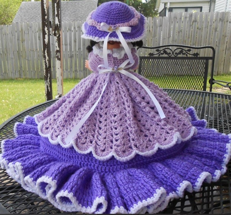 Vintage Crochet Pattern 13" Pretty Bed Doll Peplum Ruffle Dress & Hat PDF Instant Digital Download 10 Ply