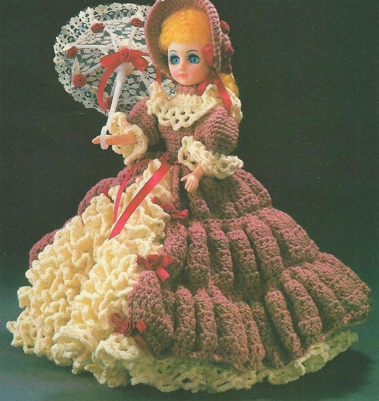 Vintage Crochet Pattern 15" Southern Belle Fashion Doll Outfit Ruffled Petticoat Dress PDF Instant Digital Download 10 Ply