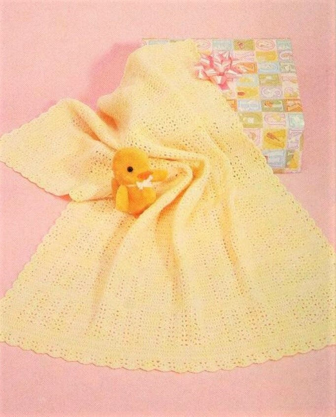 Vintage Crochet Pattern Simple Shells Baby Afghan Blanket PDF Instant Digital Download Lacy Crib Cot Cover 5 Ply