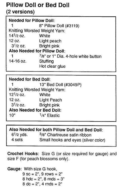 Vintage Crochet Pattern Peach Blossom Spring Flowers Bed Doll Music Box or Pillow Doll Dress 13 Inch Dolls PDF Instant Digital Download