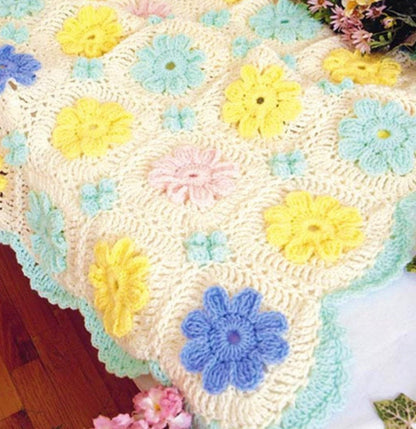 Vintage Crochet Pattern Spring Flower Granny Squares Baby Afghan Blanket PDF Instant Digital Download Floral Motif Crib Throw 10 Ply