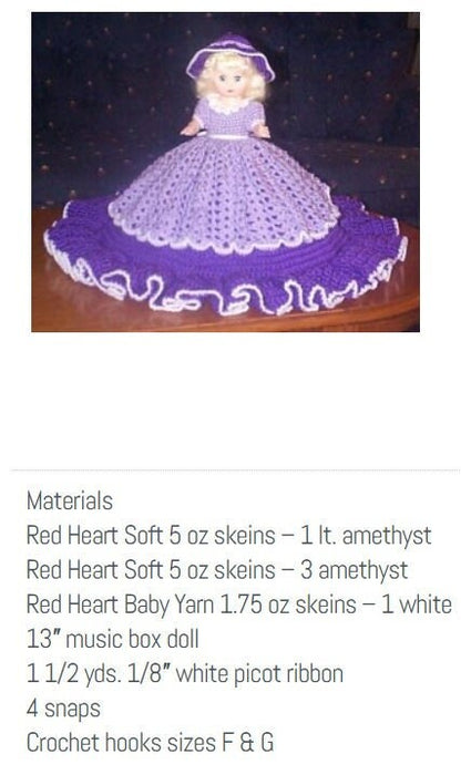 Vintage Crochet Pattern 13" Pretty Bed Doll Peplum Ruffle Dress & Hat PDF Instant Digital Download 10 Ply